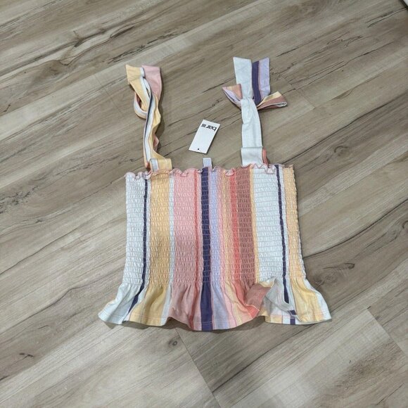 BAR III Women's Sherber Striped Cotton Smocked Peplum Tie-Strap Top SZ Xsmall Xs - Picture 1 of 6